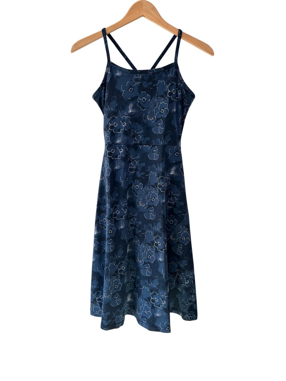 Pact Fit & Flare floral Midi Dress S short blue Organic Cotton Pockets NWOT